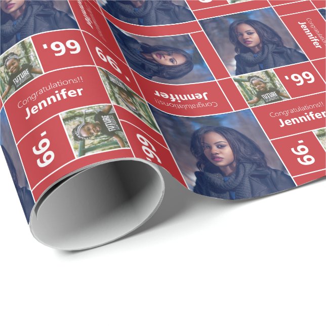 Square Photo Graduation Class Year Red Wrapping Paper (Roll Corner)