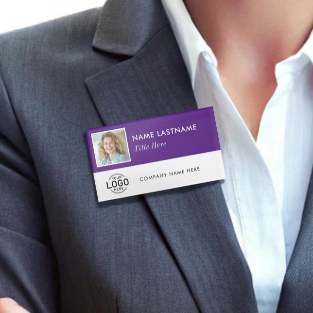 Square Photo ID Logo Purple White Magnetic Large Name Tag (Creator Uploaded)