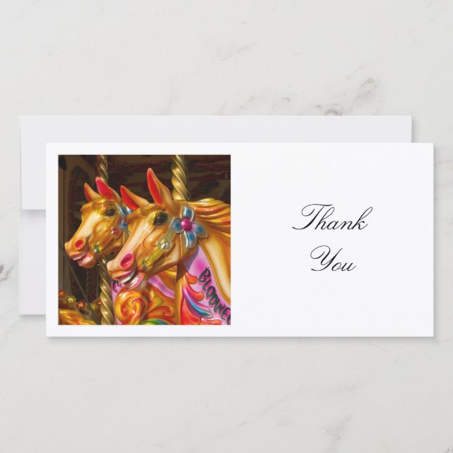Square Photo - Merry-go-round Horses Thank You Card (Front)