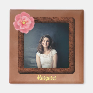 Square Photo with Tropical Flower and Name Magnet
