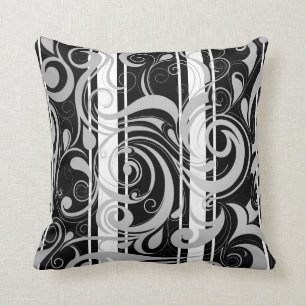 Square Pillow Black White Swirl Floral