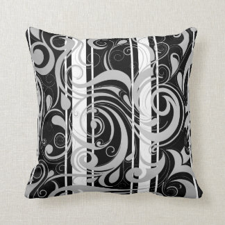 Square Pillow Black White Swirl Floral