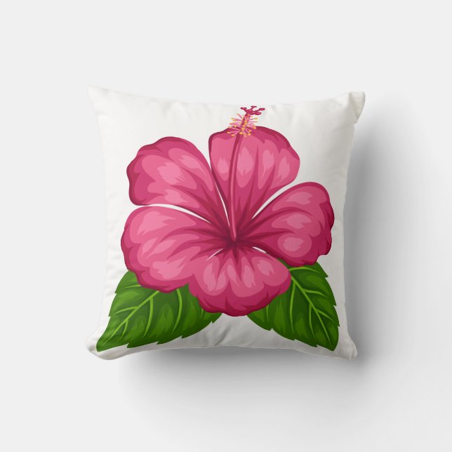 Square Pillow-Pink Hibiscus Flower Cushion (Front)