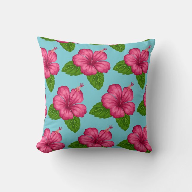 Square Pillow-Pink Hibiscus Flower Cushion (Front)