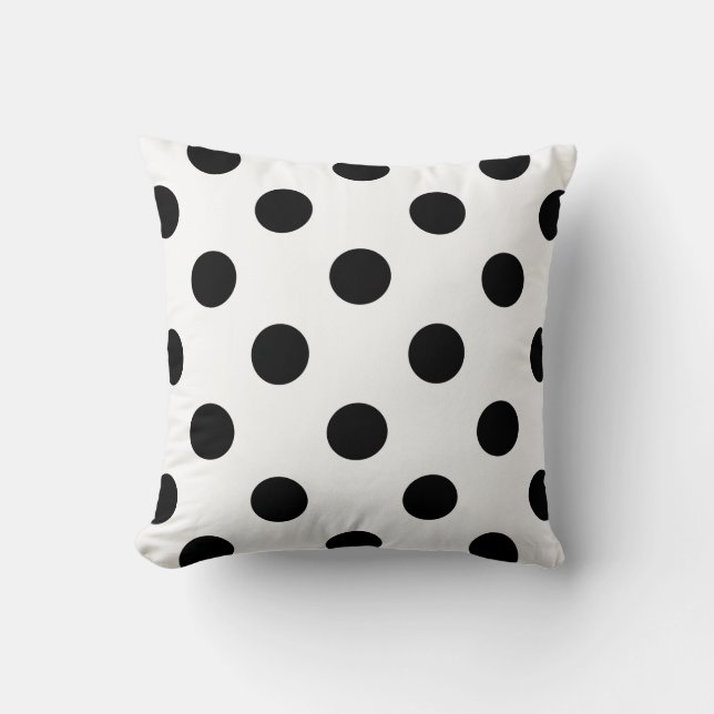 Square Pillow, Polka Dots, Black and White Cushion (Front)