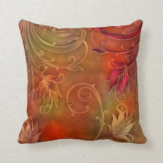 Square Pillow Red Orange Floral