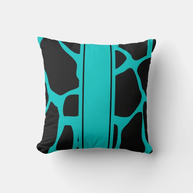 Square Pillow Teal Blue Aqua Black Animal Cow (Front)
