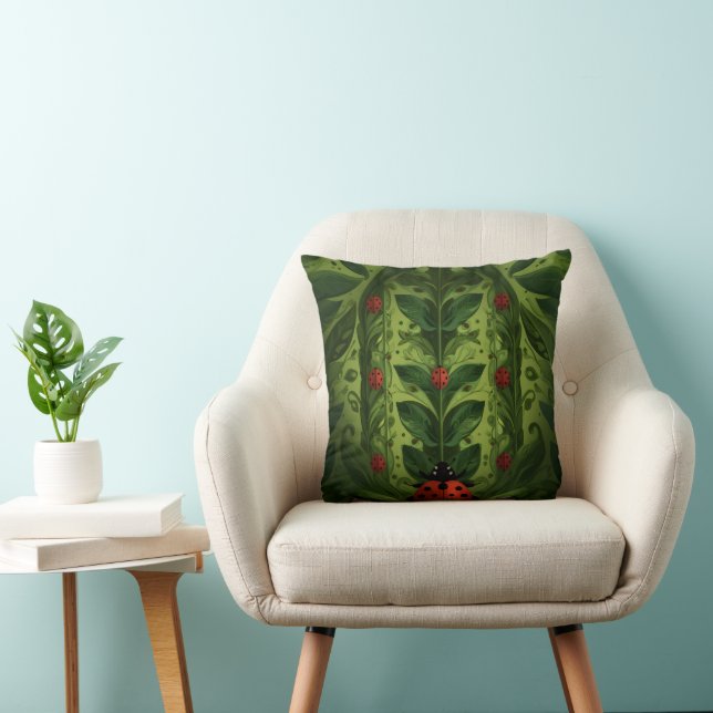 Square Pillow with Ladybug and Botanical design (Chair)
