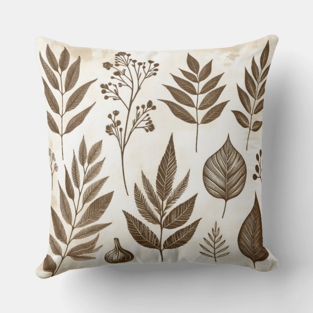 square pillow with leaf print (Back)