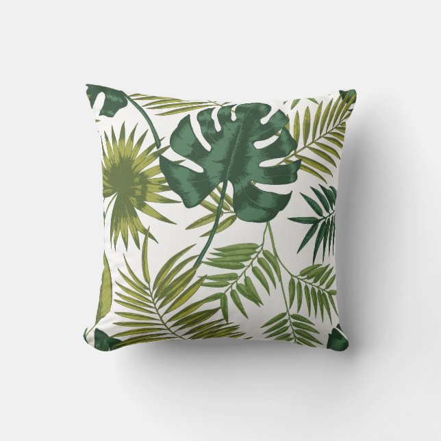 Square pillows with a tropical leaf pattern (Front)