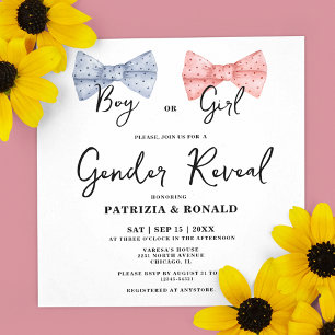 Square Pink and Blue Bows Gender Reveal Party  Invitation