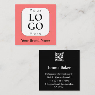 Square Pink Black QR Code Logo Business Card