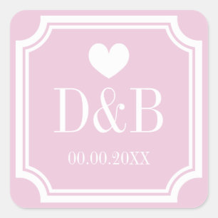 Square pink monogrammed small wedding favour sticker
