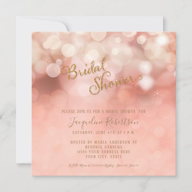 Square Pink Pastel Bokeh Sparkle Bridal Shower Invitation (Front)