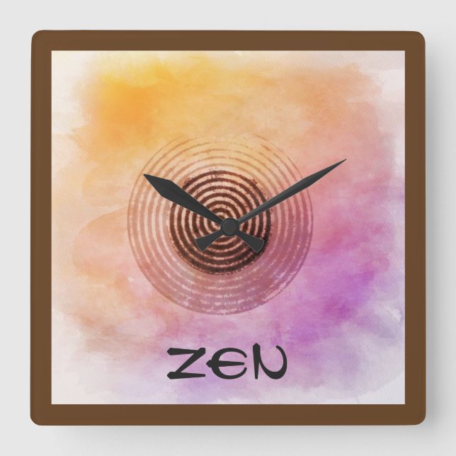 Square Pink Yellow Zen Garden Clock (Front)