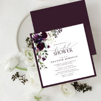Square Plum Purple Watercolor Floral Bridal Shower