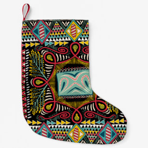 Square pocket, shawl, textile. Colorful abstract p Small Christmas Stocking