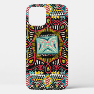 Square pocket, shawl, textile. Colourful abstract iPhone 12 Case