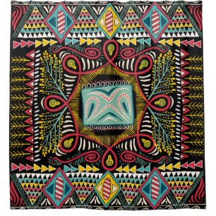 Square pocket, shawl, textile. Colourful abstract  Shower Curtain