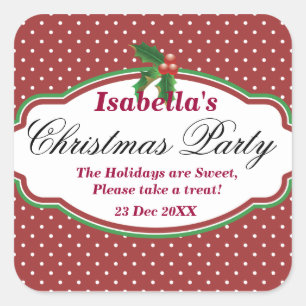 Square Polka Dot Pattern Christmas Stickers