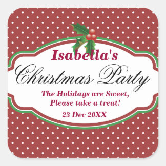 Square Polka Dot Pattern Christmas Stickers