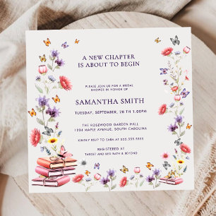 Square Poppy & Lavender Book Theme Bridal Shower Invitation