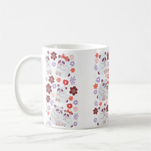 Square poster with cute pandas couples in love wit coffee mug