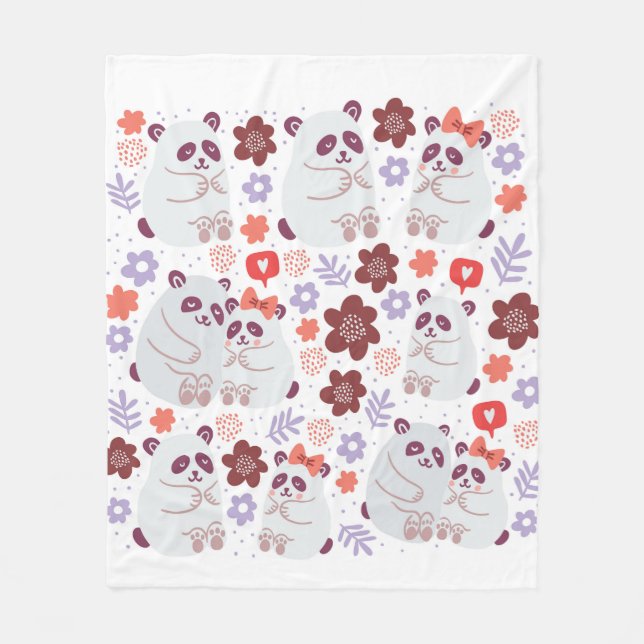 Square poster with cute pandas couples in love wit fleece blanket (Front)