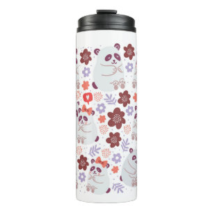 Square poster with cute pandas couples in love wit thermal tumbler