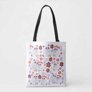 Square poster with cute pandas couples in love wit tote bag