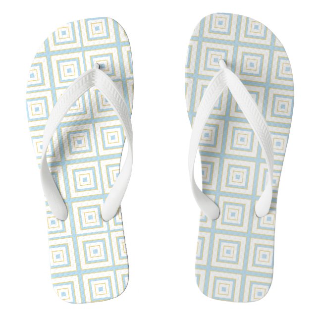 Square Prisms Duck Egg Blue Gold White Grey Flip Flops (Footbed)