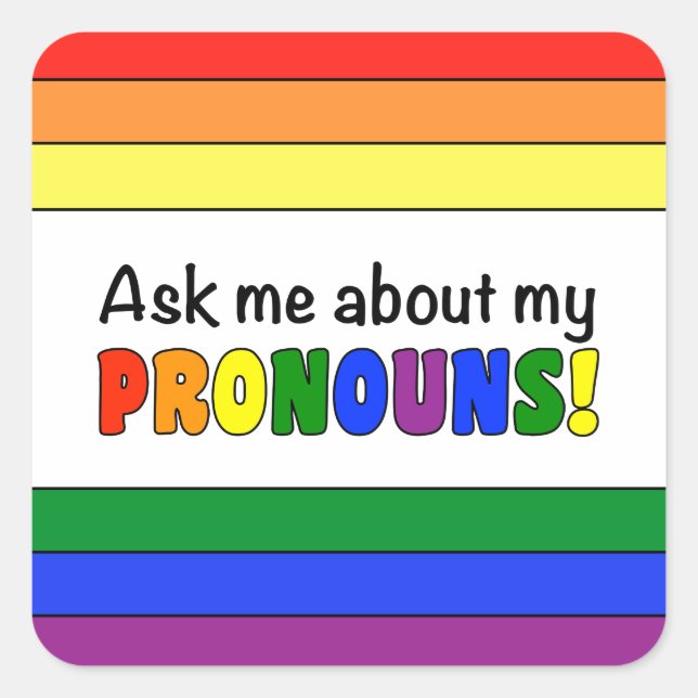 Square Pronouns Sticker (Rainbow) (Front)