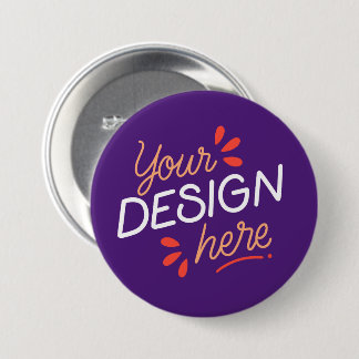 Square purple graphic with playful orange 7.5 cm round badge