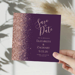 Square Purple Rose Gold Save the Date Announcement