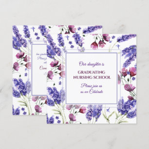 Square Purple Watercolor Flowers Graduation Invitation