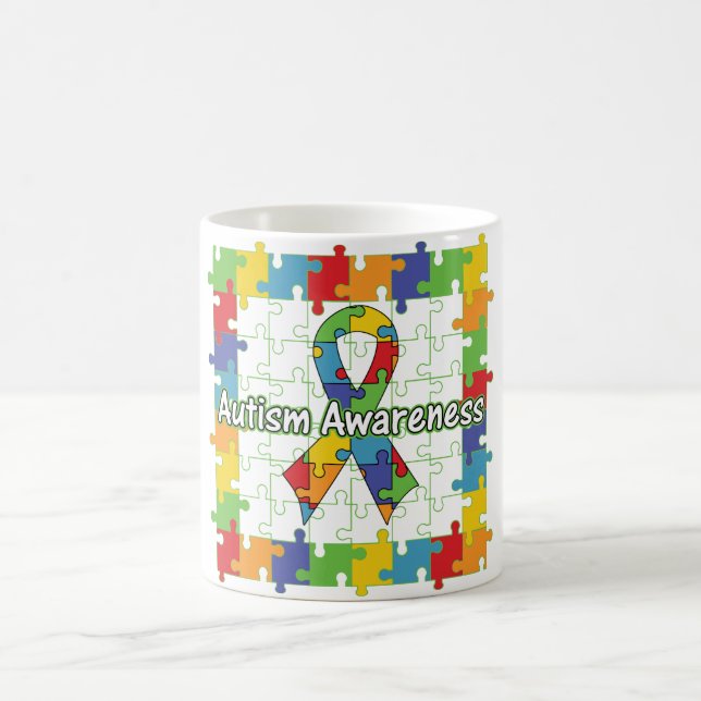 Square Puzzle Autism Awareness Ribbon Coffee Mug (Center)