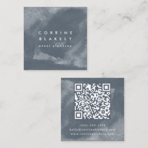 Square QR Code Online Website Blue Boho Watercolor Square Business Card