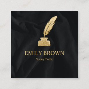 Square Quill Notary Loan Signing Agent Black Gold Square Business Card