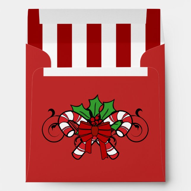 Square Red Candy Cane Striped Christmas Envelope (Back (Bottom))