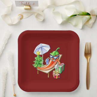 Square Red Christmas Funny Chilli Paper Plate