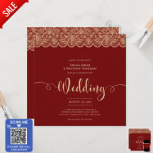 SQUARE RED Gold Lace Wedding Print or DOWNLOAD