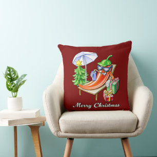 Square Red Merry Christmas Chilli Art Drawing Cushion