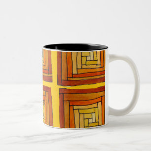 square retro art deco brown pattern Two-Tone coffee mug