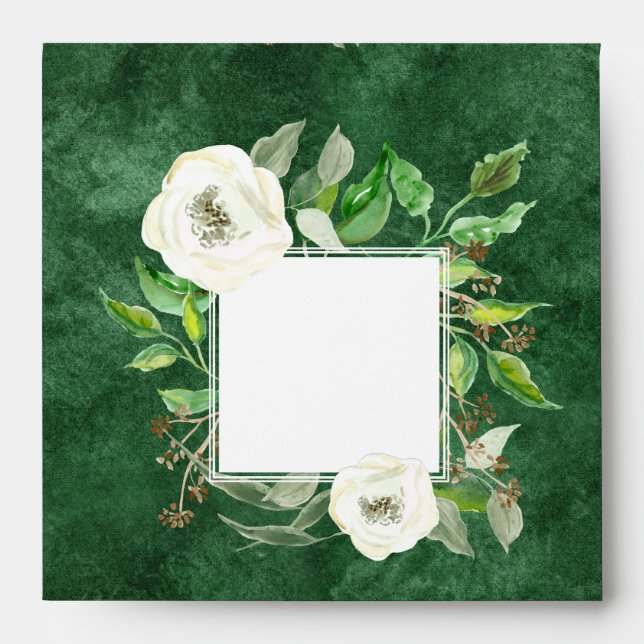 Square Return Address Boho Foliage Leaf Rose Green Envelope (Front)