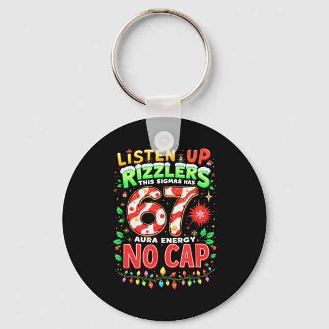 Square Root 4489 Six Seven Christmas Funny 67 Meme Key Ring (Front)