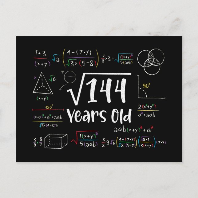 Square Root of 144 12th Birthday 12 Year Old Gifts Holiday Postcard (Front)