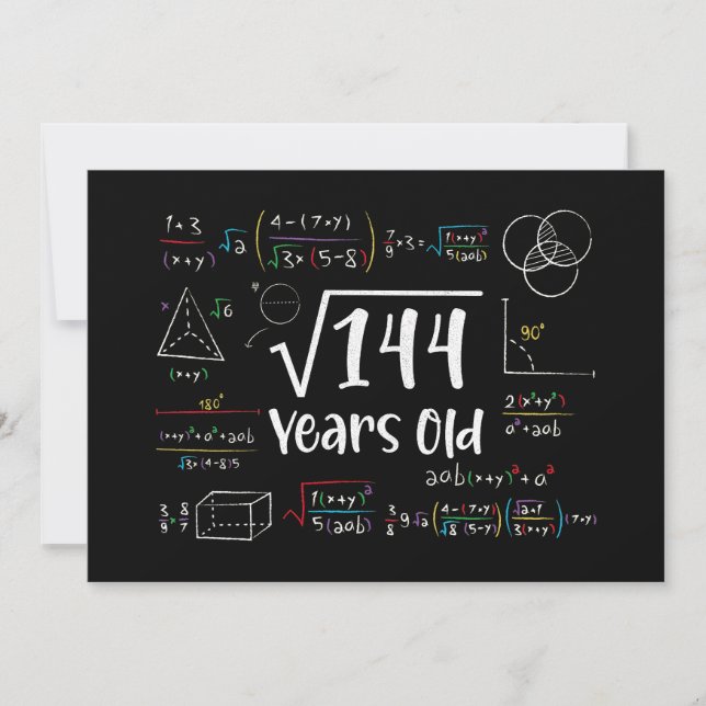 Square Root of 144 12th Birthday 12 Year Old Gifts Invitation (Front)