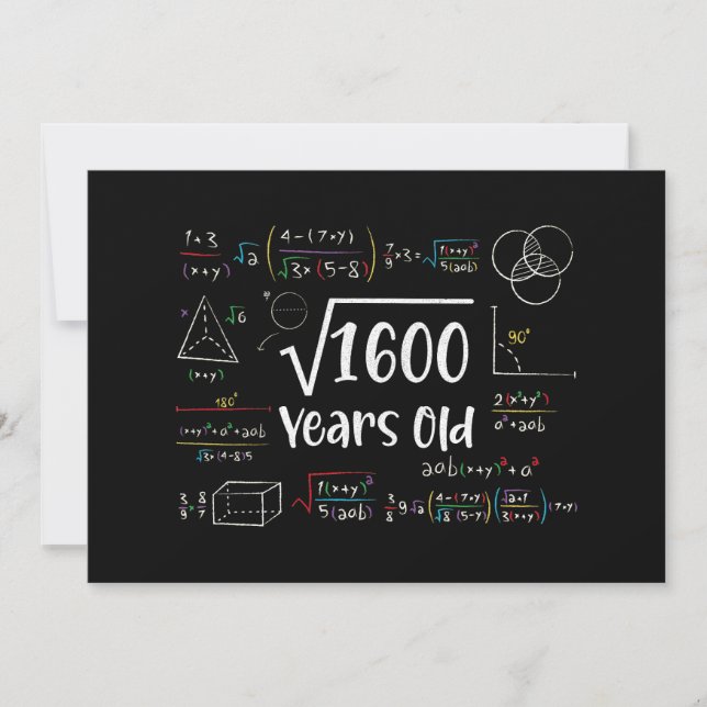 Square Root of 1600 40th Birthday 40 Year Old Gift Invitation (Front)