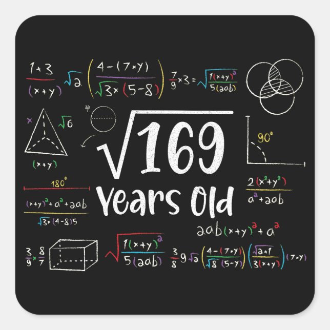 Square Root of 169 13th Birthday 13 Year Old Gifts Square Sticker (Front)