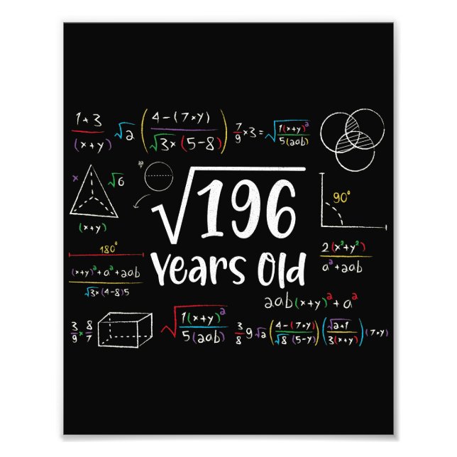 Square Root of 196 14th Birthday 14 Year Old Gifts Photo Print (Front)